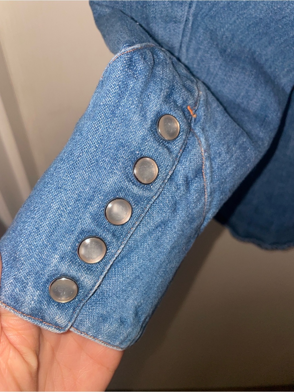 Ralph Lauren Vintage 100% Cotton Smiley Pocket Denim Snap Shirt - Picture 8 of 11